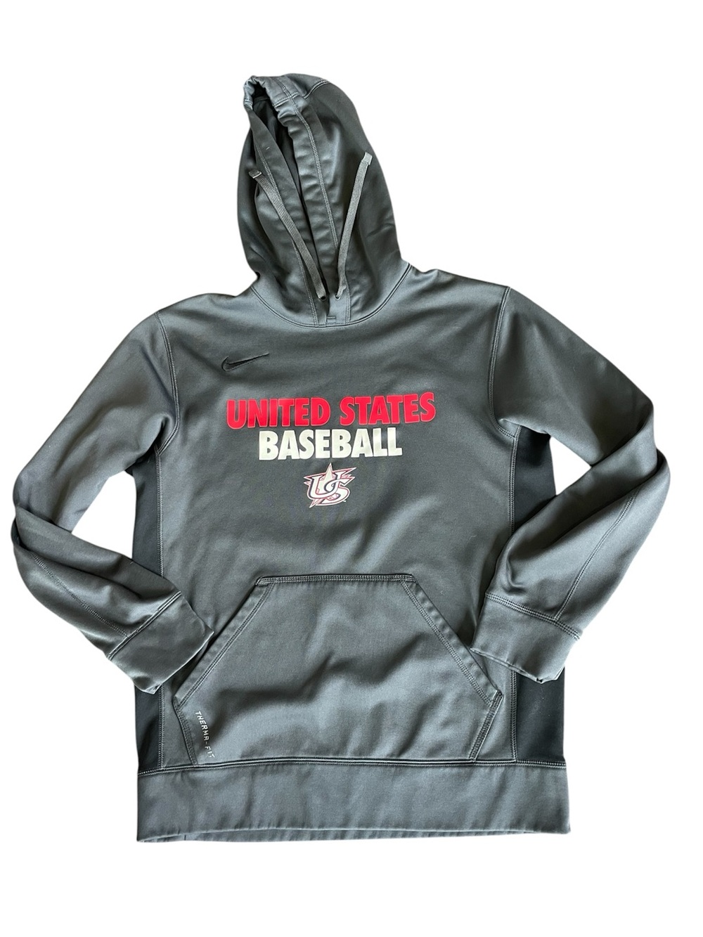 Nike Gray United States Baseball Hoodie Red Graphic Size Adult Small Therm-Fit